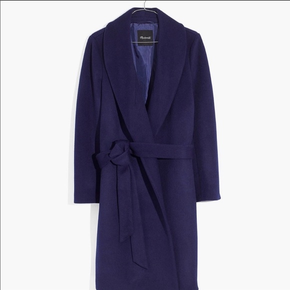 Madewell Shawl Collar Wrap Coat Night Sky, Size L - Picture 4 of 8